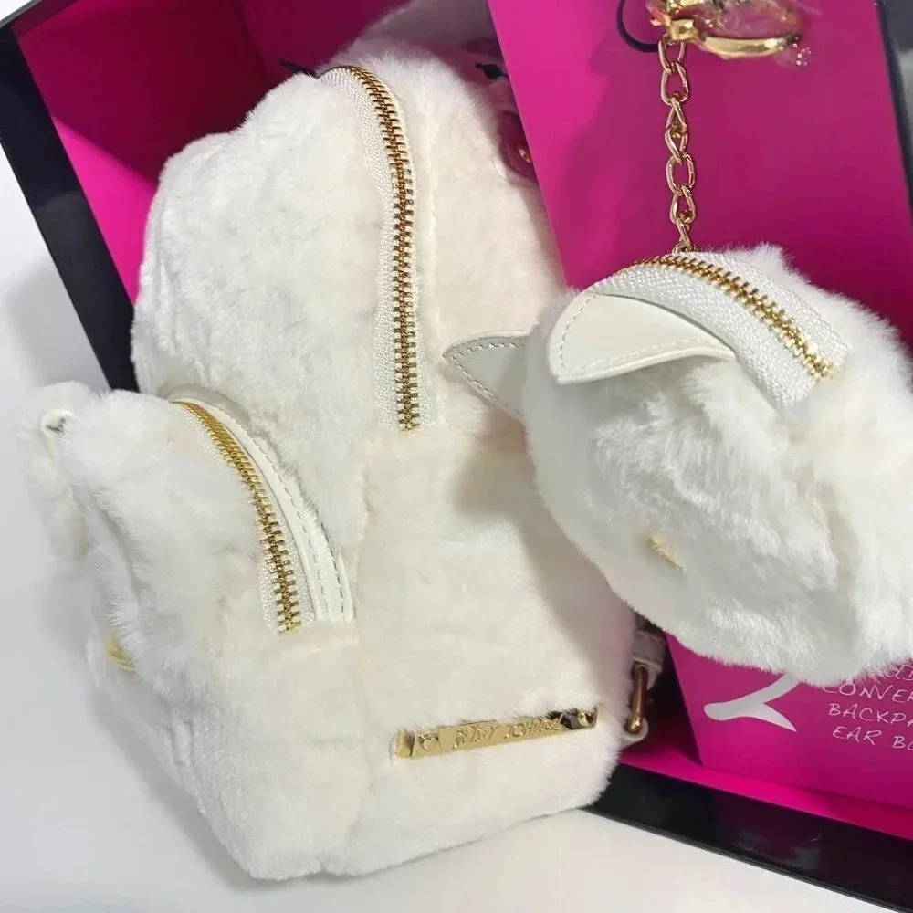 Betsey Johnson Faux-Fur Dog Backpack Crossbody Bag & Cat Keychain Coin Case - Picture 7 of 13